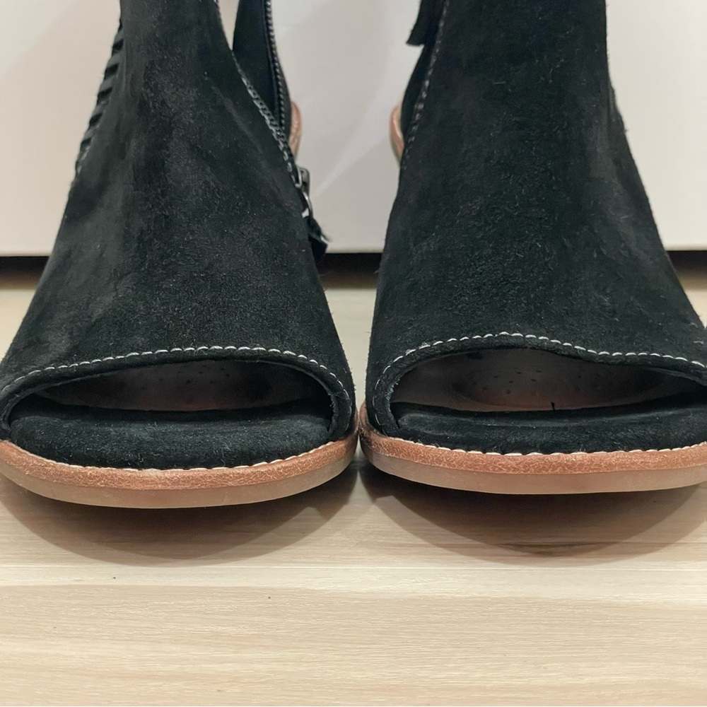 Sofft Maleigha Women's 6.5 Heeled Bootie Black Suede Leather Side Zip Open Toe - Picture 11 of 12